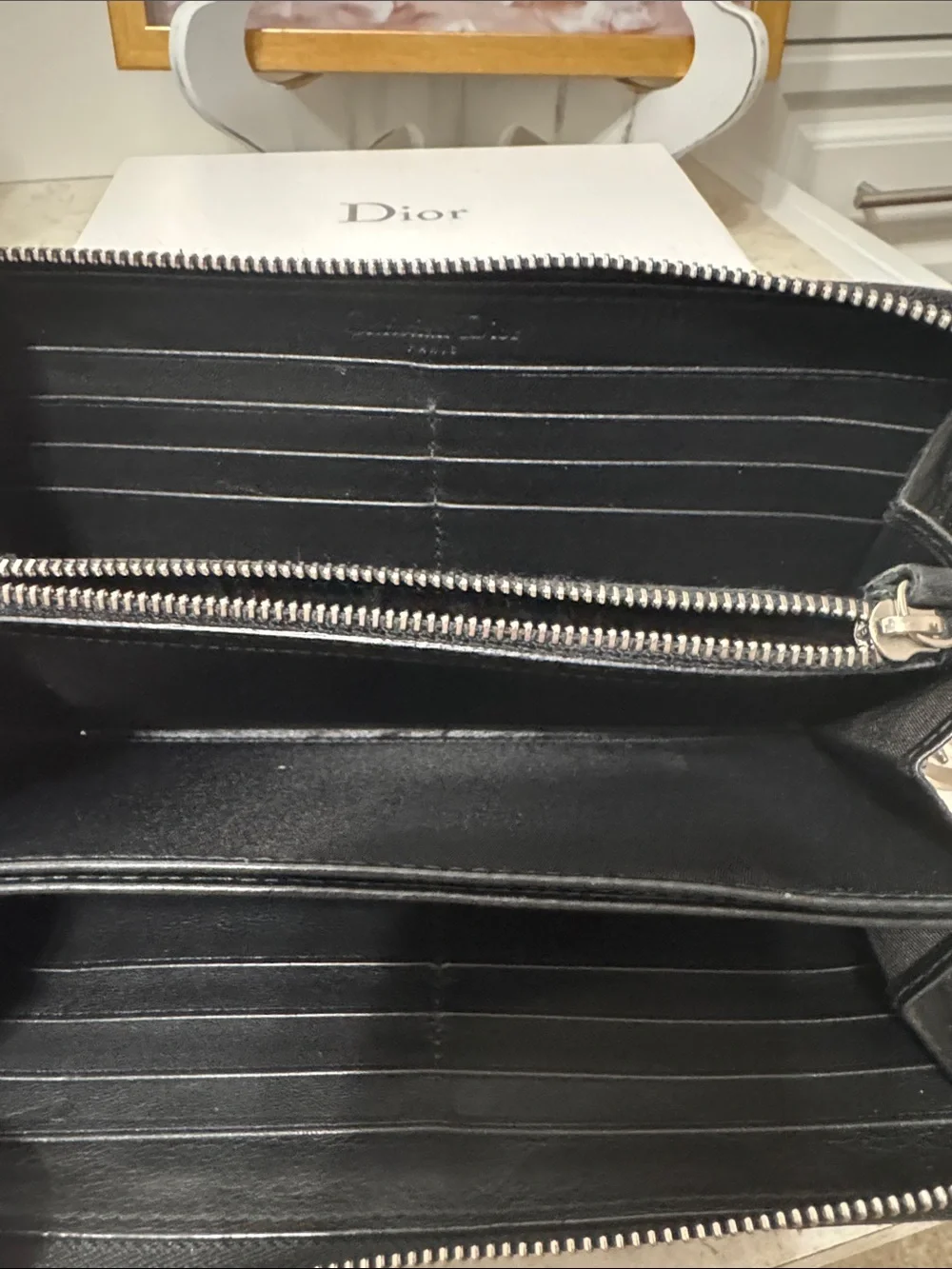 Dior Black Patent Quilted Zip-Around Wallet with Charm Full inclusion COA